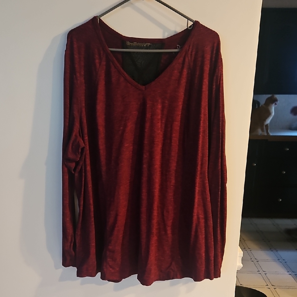 Livi Active Deep Red Long Sleeve V-Neck Top